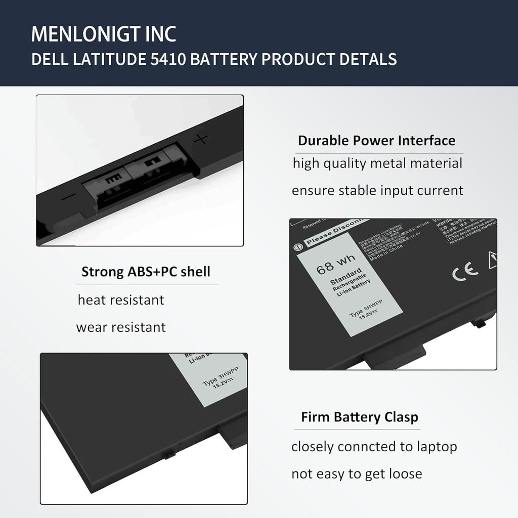 New 68Wh 3HWPP Laptop Battery Replacement for Dell Latitude 5410 5401 5510 5501 5511 5411 Precision 3541 3551 Inspiron 17 7500/7506 2-in-1 Inspiron