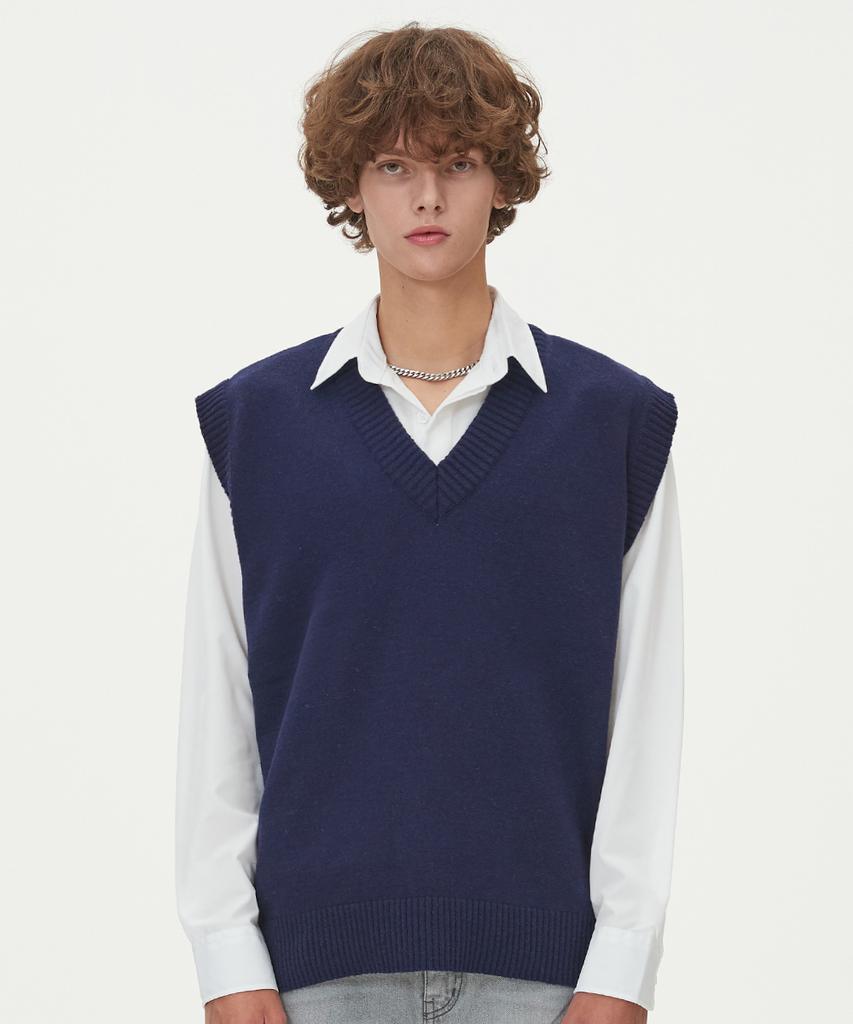 Blond9 Lambswool V-Neck Knit Vest_Navy