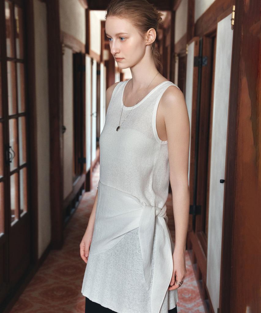 Siyajyu Sikn2190 See-Through Layered Knit Dress_White