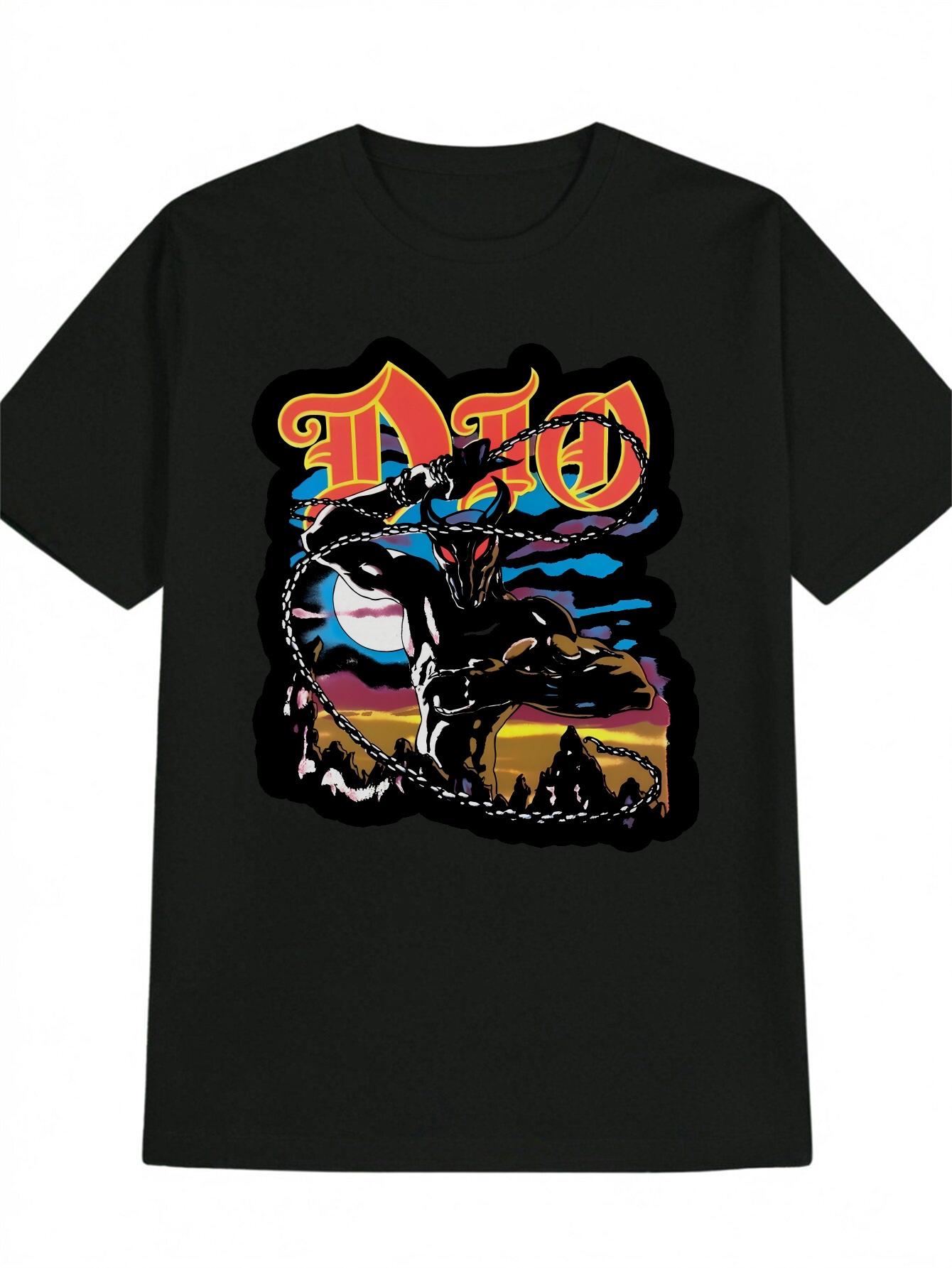 Casual Graphic T-shirt with Edgy Demon Motorcycle & Chains Print - Black Round Neck Summer Tee L
