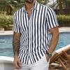 Men's Linen Short Sleeve Shirt Striped Button Down Casual Lightweight Breathable Open Front Collared Top for Summer Daily Wear