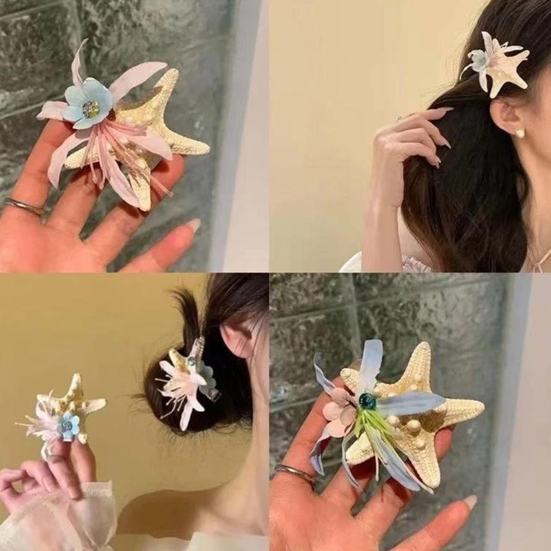 Y2K Blue Starfish Hairpin Summer Beach Vacation Hair Clip  Sweet Bangs Clip Girls Women Hair Accessories