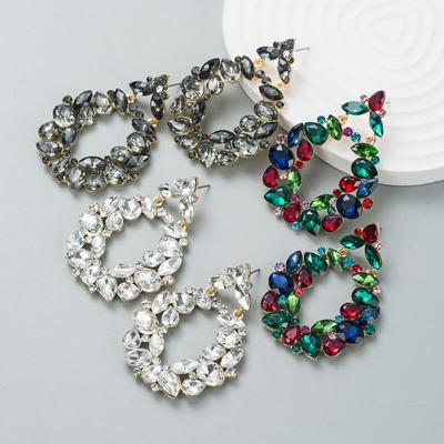 Women Retro Drop Earrings Titanium Steel Alloy Pendant Earrings Acrylic Colorful Crystal Hollow Geometric Ear Ornaments