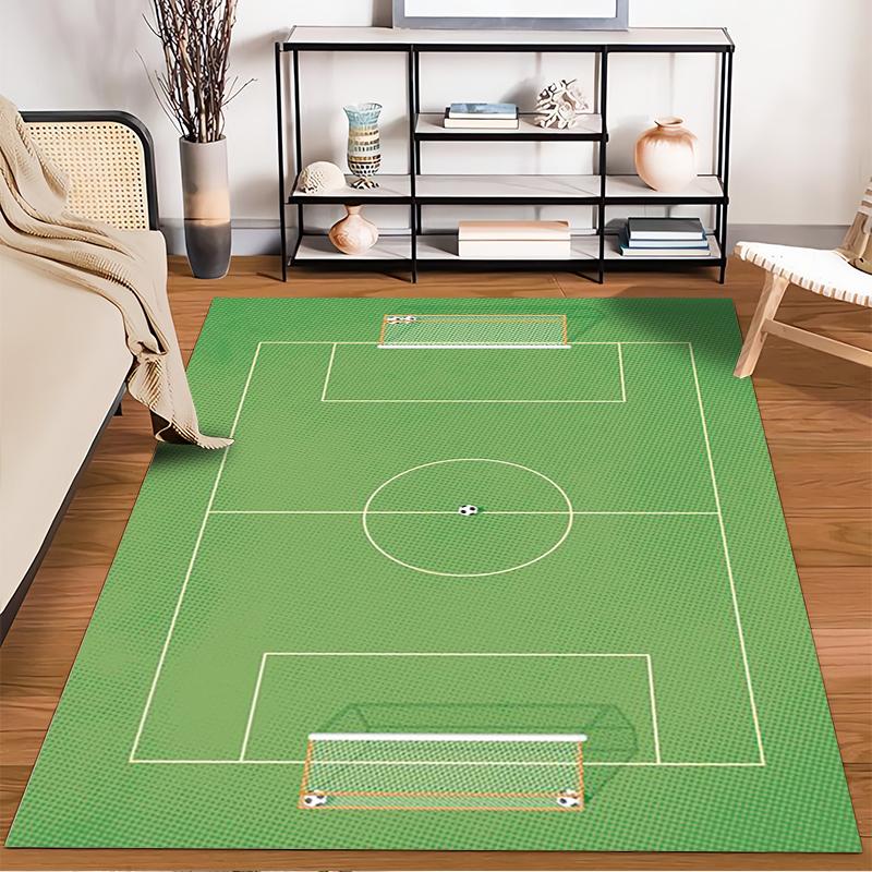 Green Soccer Field Carpet, Kids Play Mat, Sports Theme Home Decor Suitable for use as an anti-slip for living room bedroom sofas