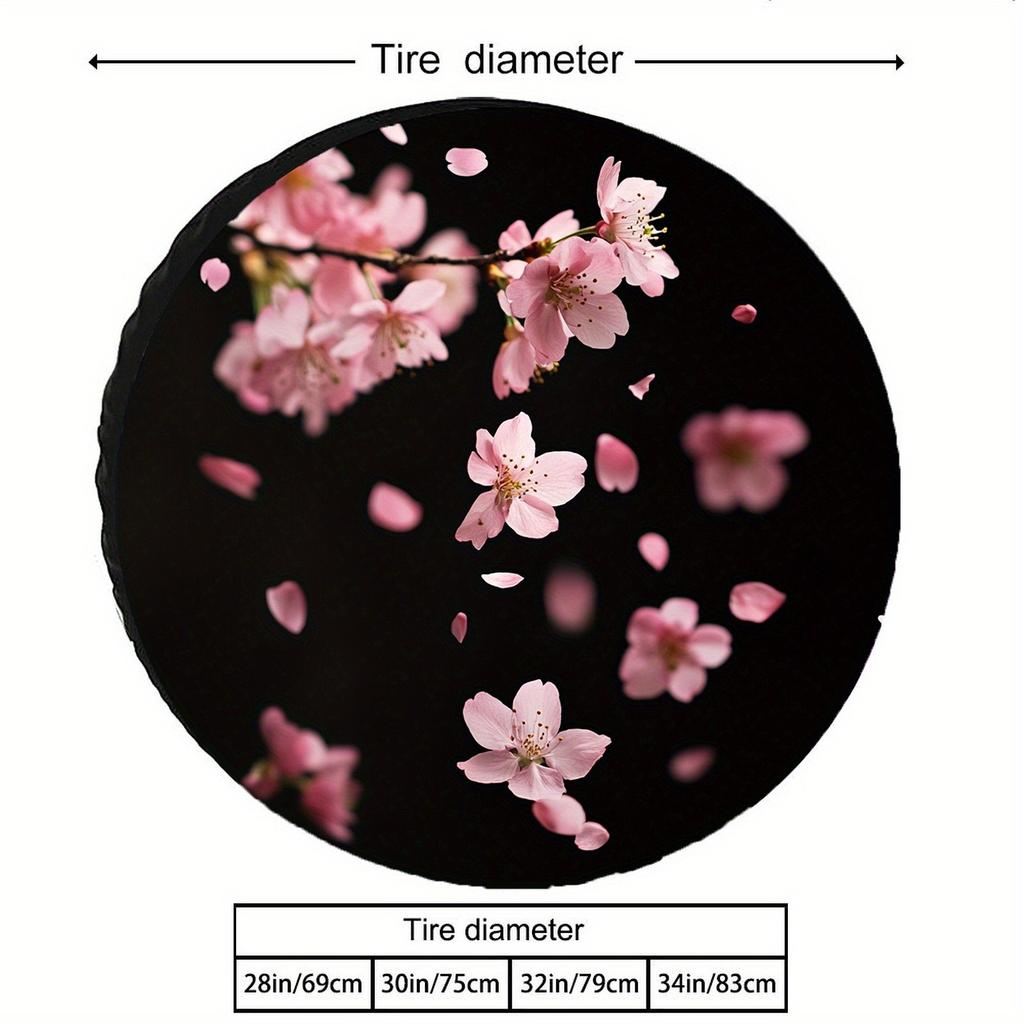 Cherry Blossom Tire Cover Black Polyester UV Dust Resistant Spare Wheel Protector for Cars Trucks SUVs