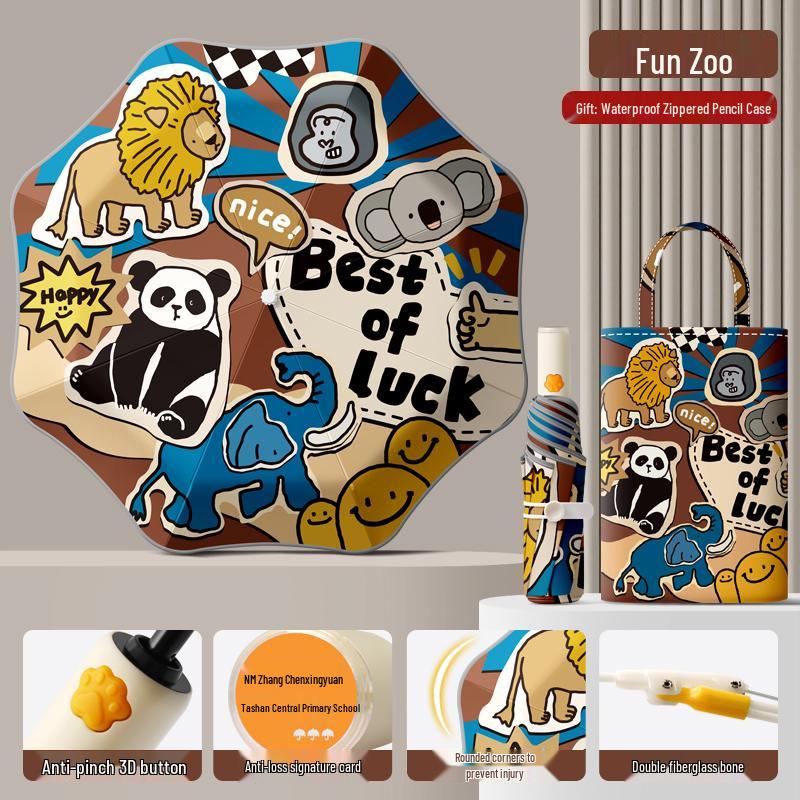 Dual-Use Automatic Folding Children's Umbrella with Ring Buckle – Sun Protection for School Boys and Girls