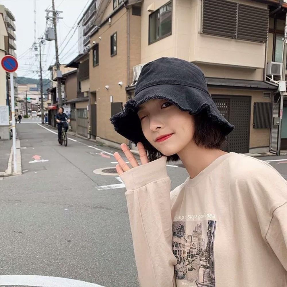 Foldable Raw Edge Fisherman Hat Sunshade Sun Protection Cap Thin Bucket Hat  Spring