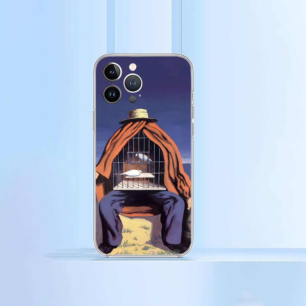 H-Rene Magritte-S Art Phone Case For Iphone 16 15 11 13 14 Pro Max 7 8 Plus X Xr Xs Max Se2020 12mini Transparent Cover