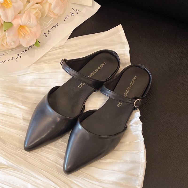 Fashion 2025 Spring Summer New Baotou Half Slippers High-heeled Shoes Fashion Shallow Mouth Elegant Mules Solid Color Slipper Sandals
