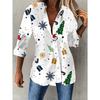 New Large Size Women's Long Sleeve Printed Shirt, Fashion Casual Button Up Lapel Shirt Women's Shirt