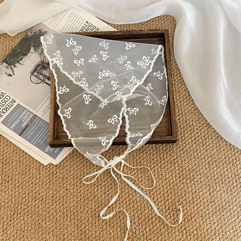 Lace Silk Scarf Headscarf Headband Pastoral Spring New Multi-functional Triangle Scarf Waist Seal