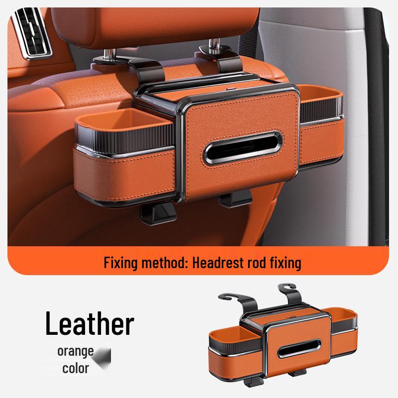 Car Rear Seat Makeup Mirror & Tissue Box Organizer with Cup Holder
