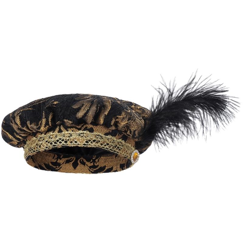 Средневековая шляпа Шляпа эпохи Возрождения Шляпа для Хэллоуина Косплей Костюм Шляпа-кекс Шляпа эпохи Возрождения Тюдоры Плоская кепка Шляпа для костюма менестреля чёрный