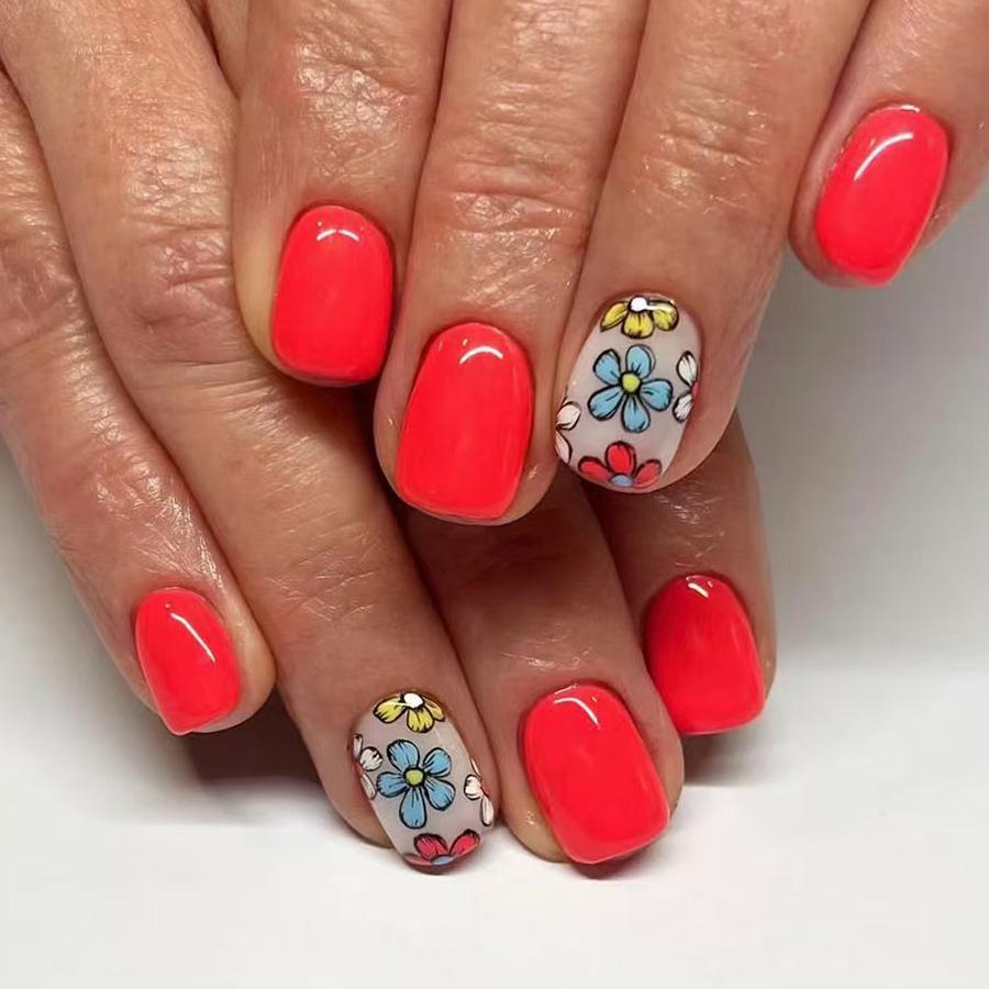 

24-Piece Multi-Color Sweet Floral Glossy Square Nails – Spring/Summer Collection