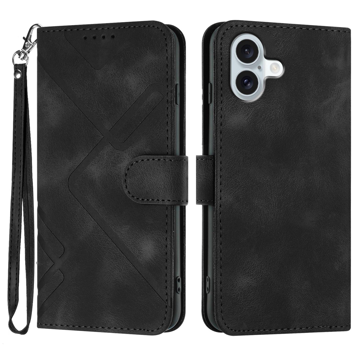 

YX0040 For iPhone 16 Plus Case Geometric Leather Phone Cover with Wallet Stand Black