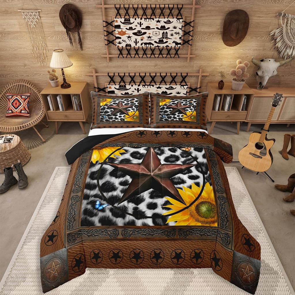 Erosebridal Western Aztec Comforter Set King Size, Boho Farmhouse Bedding Set for Kids Boys Teens Ethnic Southwest Bull Skull Cow Quilt Amer