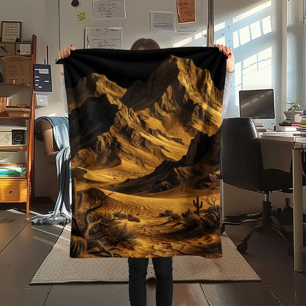 

1PC Desert Mountain Print FlAannel Blanket, High quality Comfortable for All Seasons, Home Decor, Warmth and Comfort 80cm x 120cm