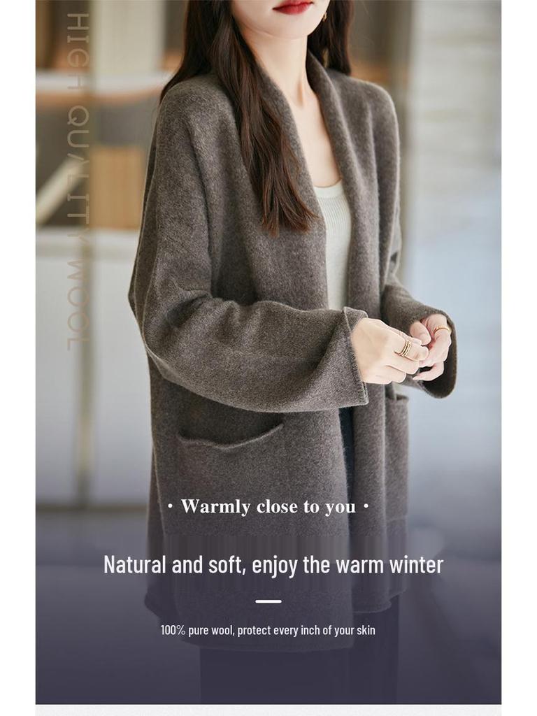 French Retro Mid-Length Cashmere Cardigan - Loose, Comfortable & Versatile Sweater Coat