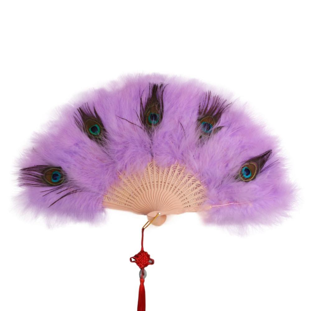 Handheld Peacock Feather Fan With Tassel Feather Dance Fan Folding Hand Fan  Home Decoration