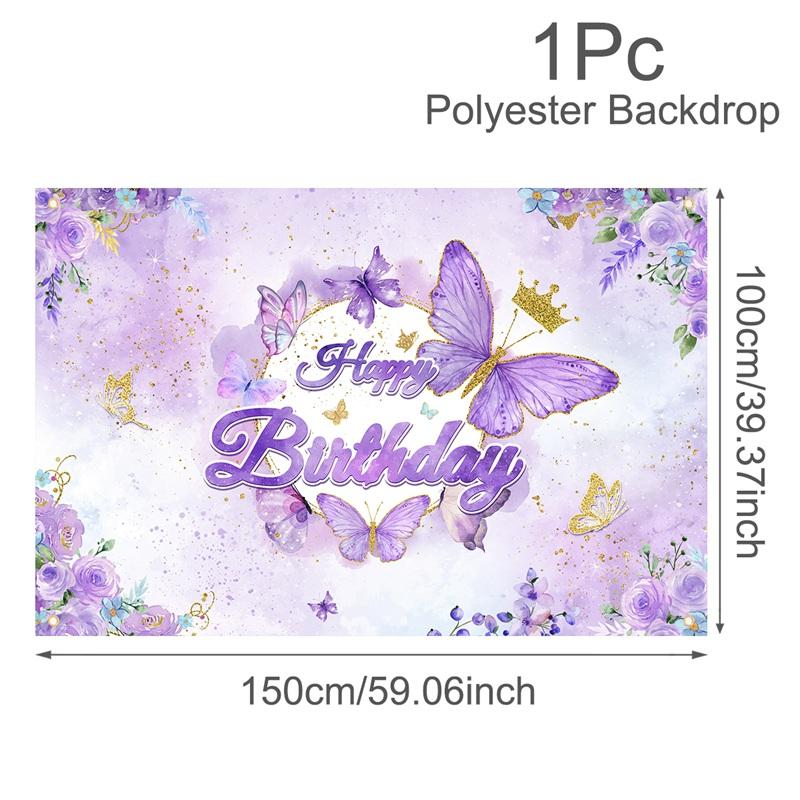 Pink Purple Butterfly Flower Birthday Backdrop Banner Butterfly Birthday Party Decoration Kids Wedding Birthday Girl Baby Shower