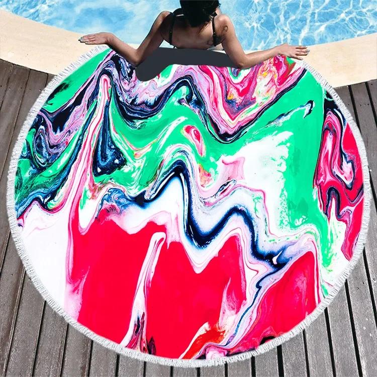 Big Round Beach Towel Colorful Quicksand Print Shower Bath Towels Creative Funny Abstract Beach Blanket Cover  New