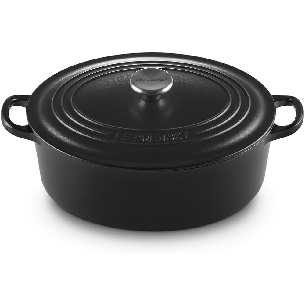 

Le Creuset Oval Cocotte 27 cm Matte Black Cast Iron Enamel Pot Gas IH Oven Compatible