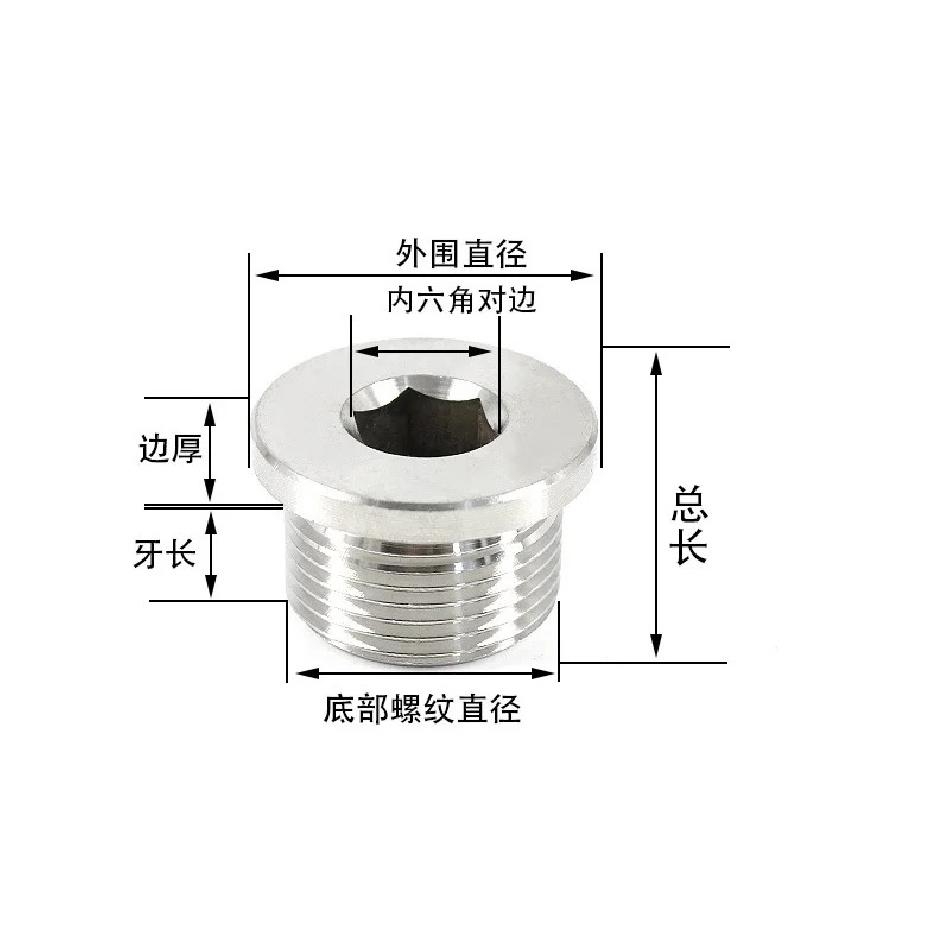 M8 M10 M12 M14 M16 M18 M20 M22 M27 M33 304 Stainless Steel Ed Nut Hex Socket Flange Plug Seal Pipe Oil Plug Black Washer