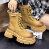 Thick-soled Thick-heeled Heightened Martin Boots Women's 2024 Autumn New Lace-up Retro Versatile Short Boots Flip-top Rhubarb Boots