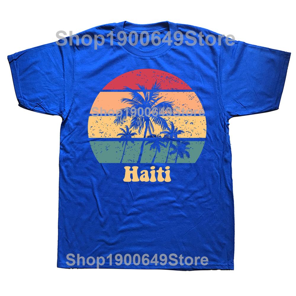 Funny Haiti Retro Sunset Proud Haitian T Shirts Cotton Streetwear Gifts Mens Clothing Fashion Casual Loose Oversized T Shirt