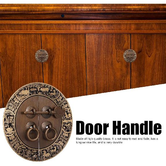 14cm/5.5inch Furniture Handle Brass Double Door Chinese Style Retro Round Handles Cupboard Dressing Table Wardrobe Wine Cabinet Drawer Antique Knobs