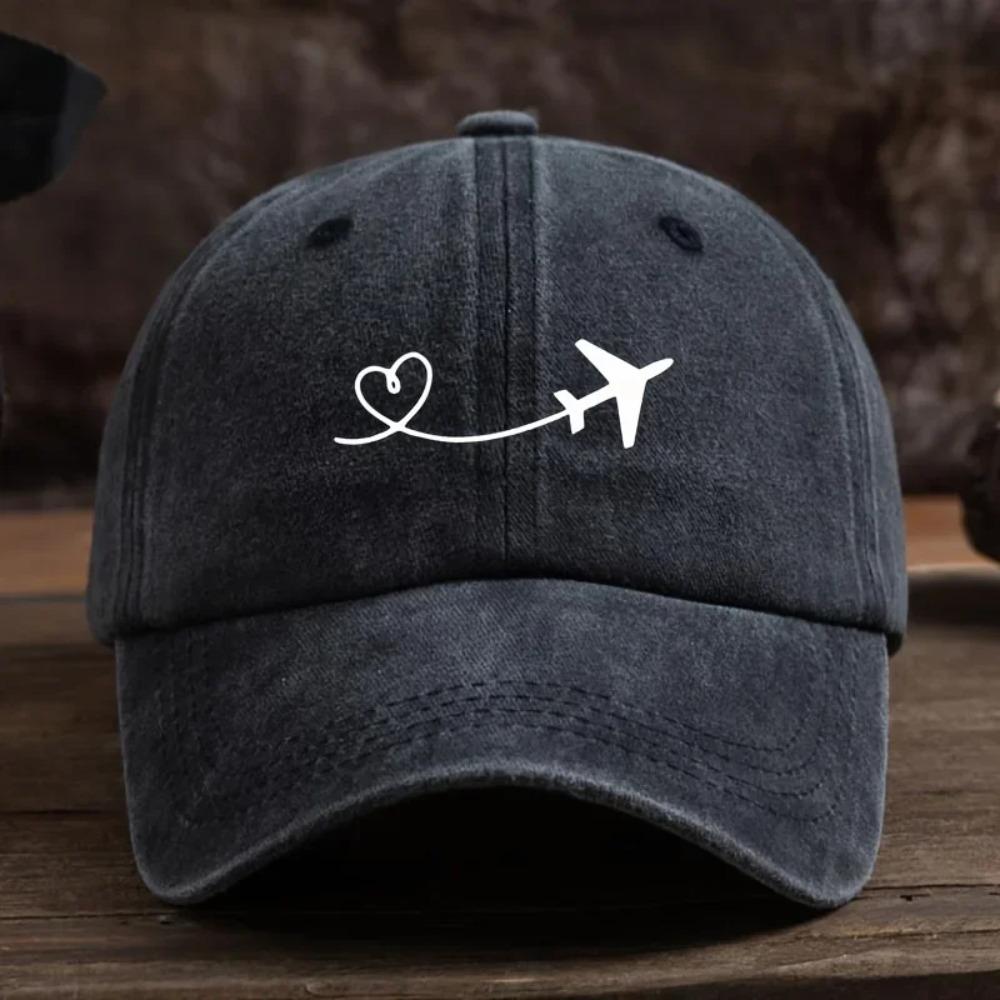Unisex Love Heart Airplane Print Baseball Cap, Outdoor Sun Protection Fashionable All-Match Duckbill Hat, cotton
