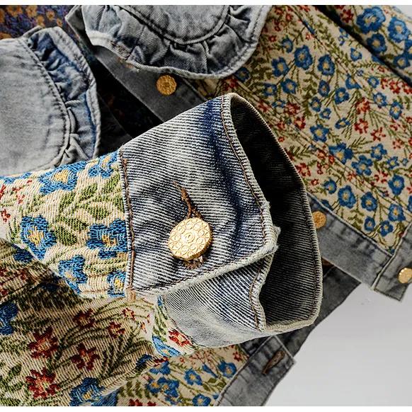 Women's Spring Long-Sleeved Peter Pan Collar Denim Jacket Autumn Design Casual Short Top