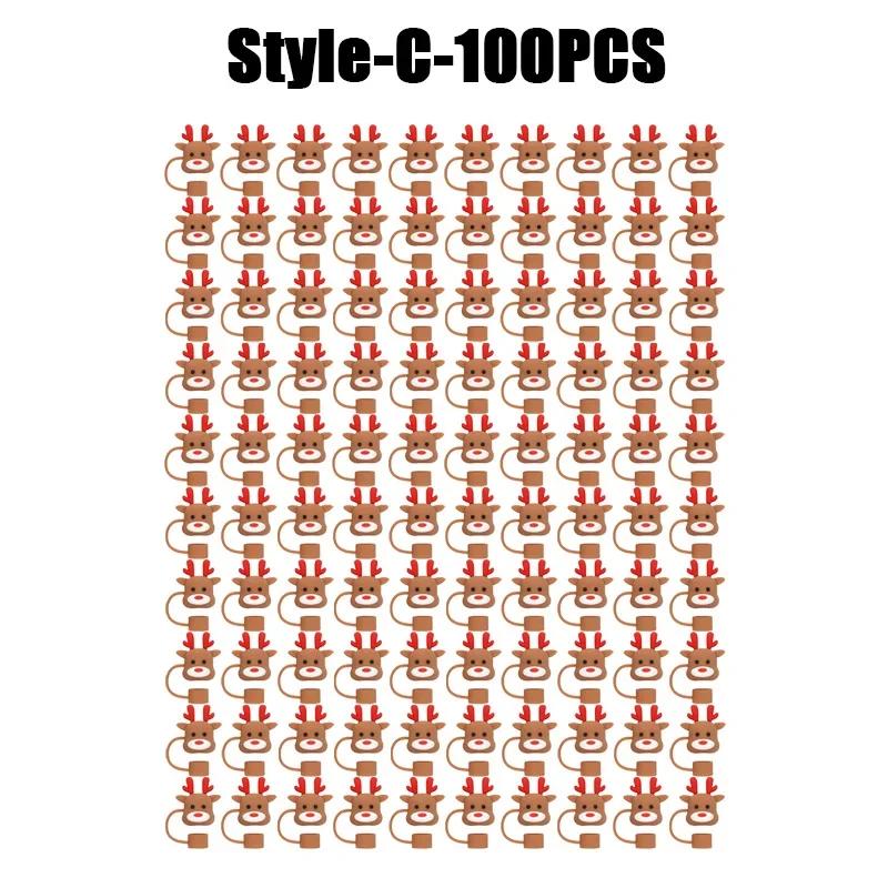 1-100PCSChristmasStraw DustCap 10mm Glass Straw Stopper Universal Water Bottle Reusable Cup Cover Accessories Holiday Party Gift