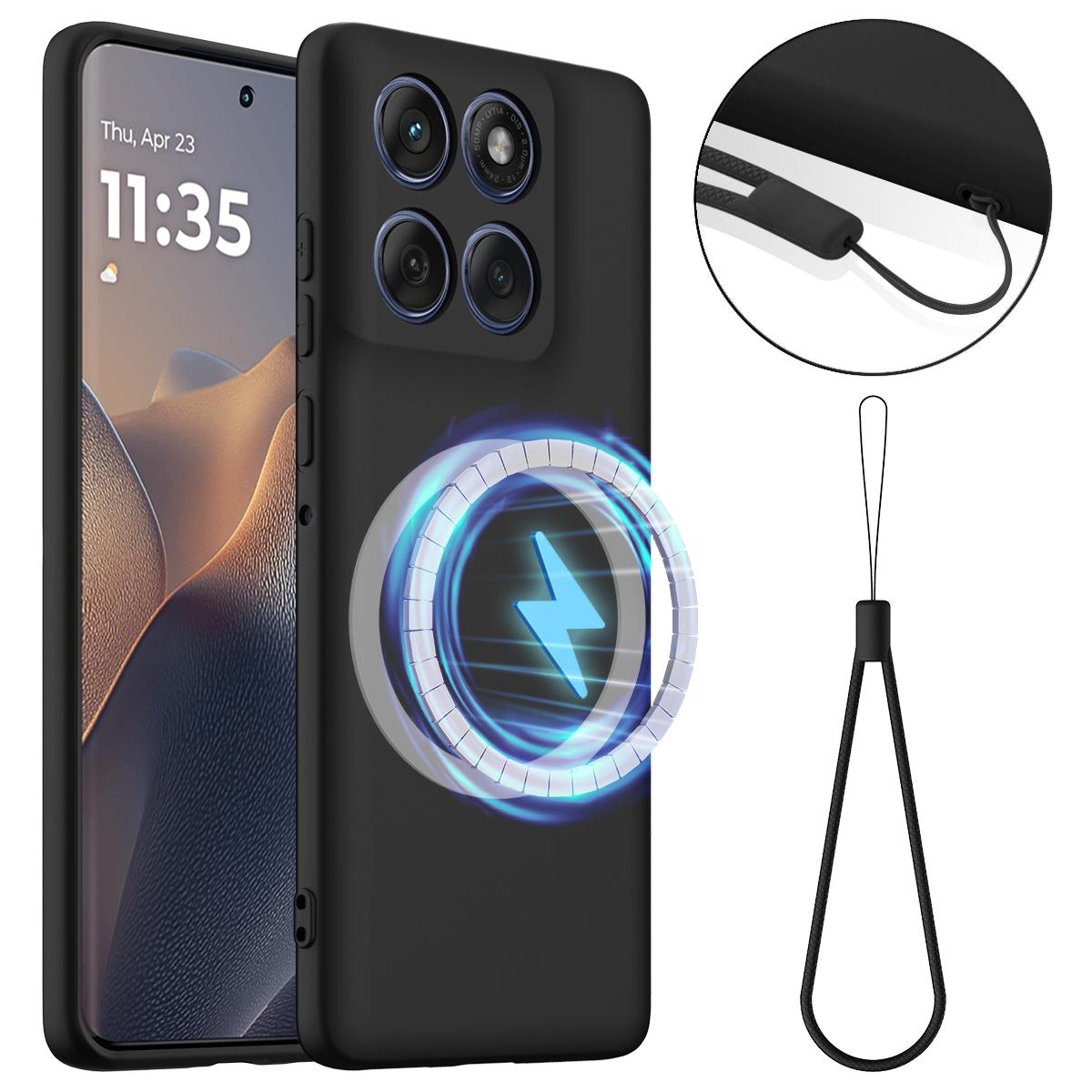 

Чехол для Motorola Edge 60 Pro 5G, совместимый с MagSafe, противоударный, из жидкого силикона Black