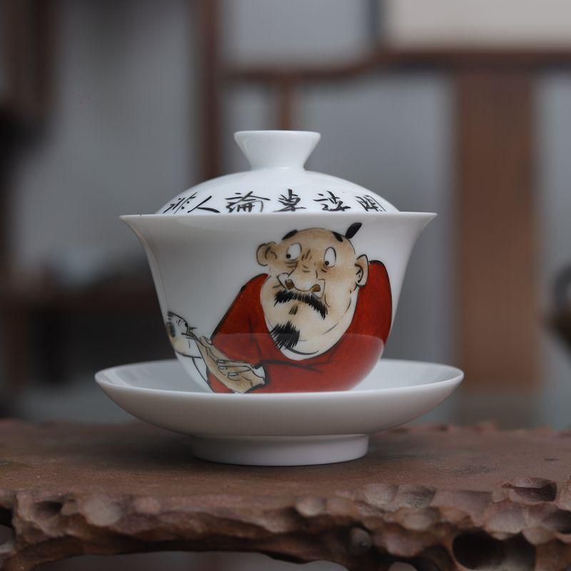 

130ml Hand-painted Literati Gaiwan Creative Not Hot Tea Tureen Tea Bowl With Lid Kit Tea Brewing Cover Bowl Drinkware Craft Gift
