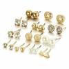 12 Pairs Minimalist Jewelry Gift Hoop Ring Earrings Set Ear Stud Pearl Zircon