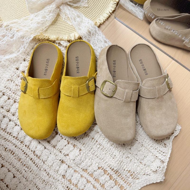 Bamuxiu early spring thick bottom new ugly cute big head half slippers women's anti-velvet bag head drag casual slippers