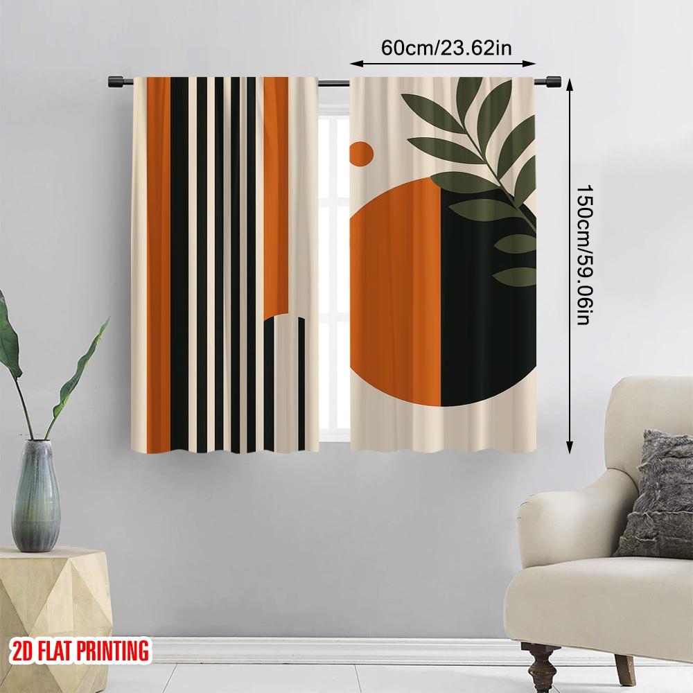 2pcs,2D plane printing Contemporary Curtains Retro Geometry Versatile Polyester (without rod) Art Deco Festive Use for Living