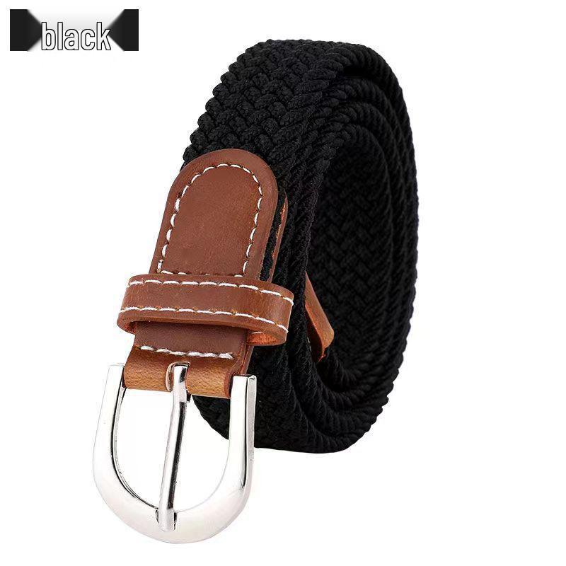 Korean Style Elastic Canvas Belt - Unisex Casual Woven Pin Buckle Student Belt 105 cm чёрный