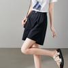 Women's Half Elastic Waist Double Pleated Wide Leg Shorts