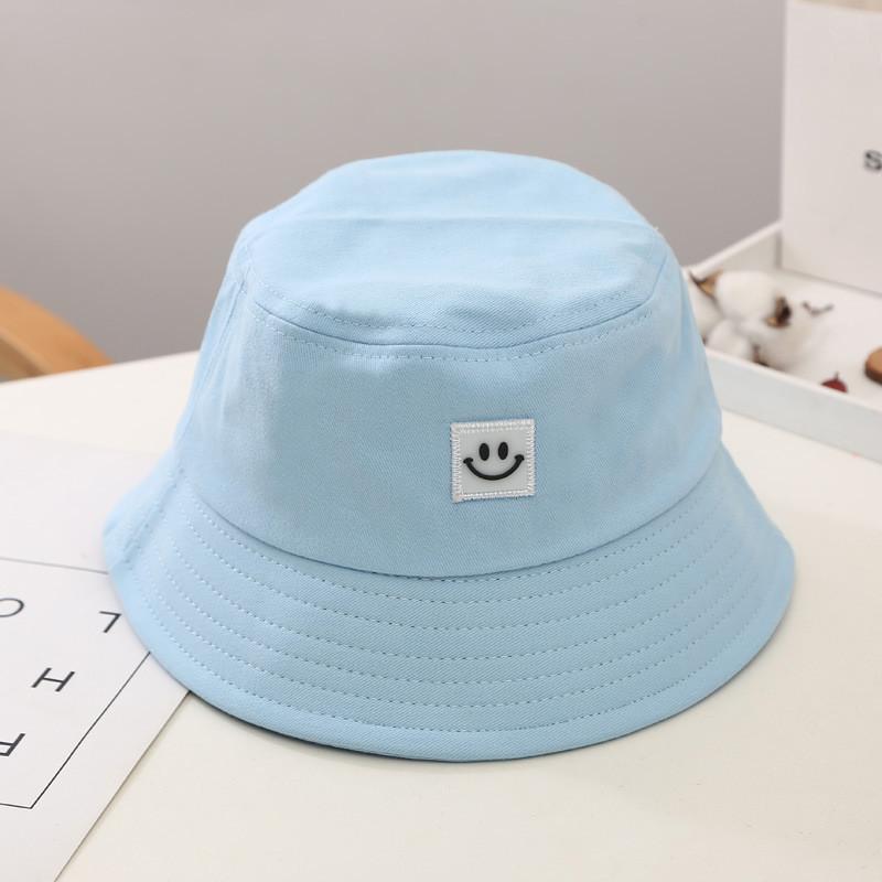 Kids Cotton Sun Hat With Smiling Face Embroidery Design For Summer Outdoor Sun Protection