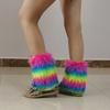 Winter 80s Furry Long Socks Leggings Cover Leg Warmer Punk Boots Socks Plush Vintage Rainbow Warm Boot Cuffs Leg Cover
