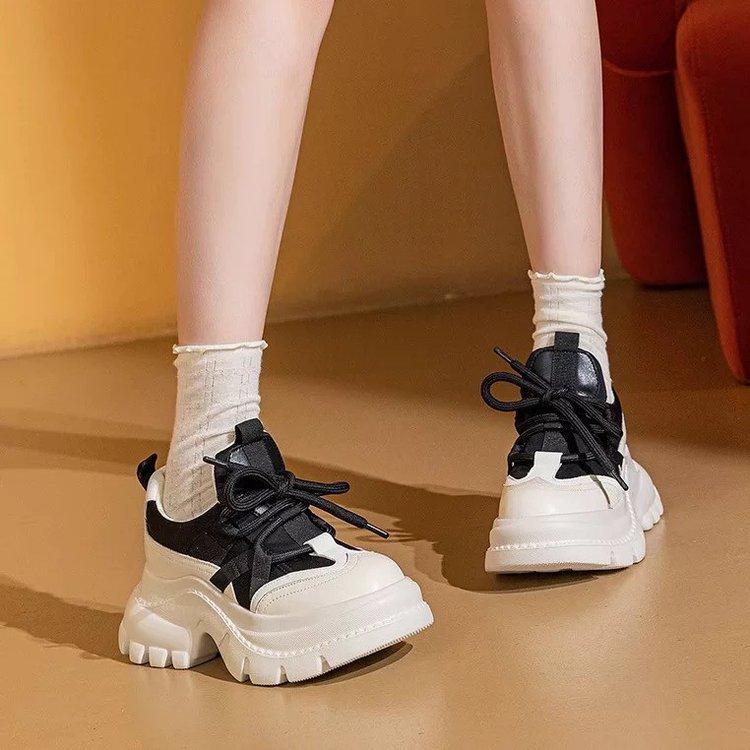 Inner height increase dad shoes women's leather spring and summer 2025 small man thick-soled fried street women's shoes muffin casual sneakers