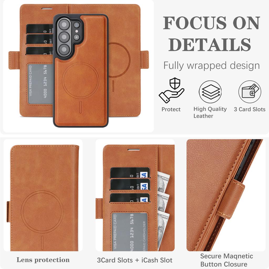 Magnetic 2 In 1 Detachable Flip Cards Solt Wallet Leather Case for Samsung S26 Ultra S25 S24 S23 Shockproof For Magsafe Cover