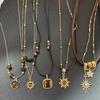 Vintage Double-Layer Stone Sun Pendant Necklace Jewelry for Women Fashionable Vintage Style with Two Layers of Natural Stones