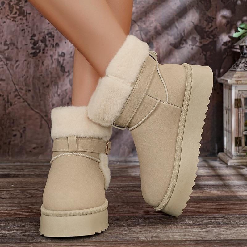 Fashion Fashion Platform Cotton Shoes Winter New Round Toe Suede Metal Buckle Warm Flat Snow Boots