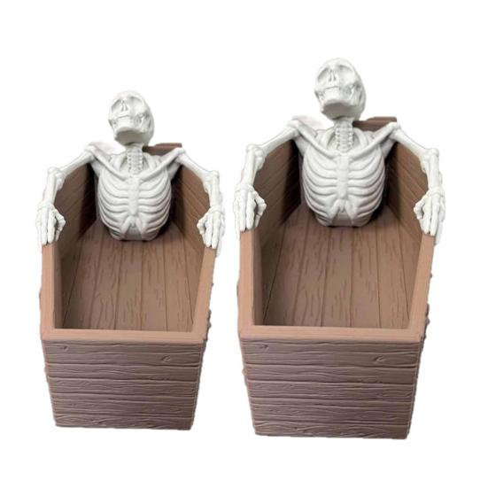 Gothic Halloween Candy Holder Casket Shape Candy Box with 3D Skeleton Figurine Spooky Desk Candy Bowl Small Serving Tray for Halloween Party Favors