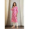 W Pink Floral Printed Rayon Straight Long Kurta for Women