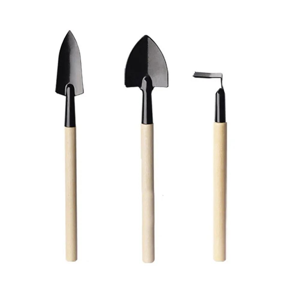 3-Piece Garden Tool Set with Small, Rake and Shovel for Potted Plants and Flower Planting