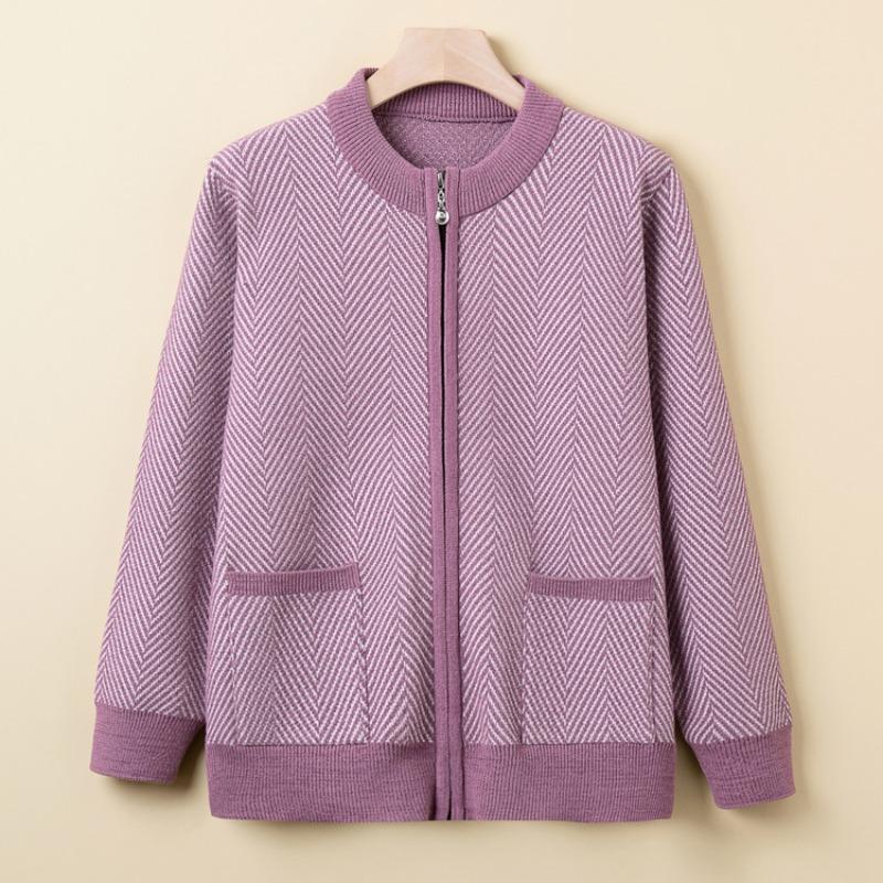 Grandma coat spring and autumn new old man knitted cardigan coat female mother old woman striped top